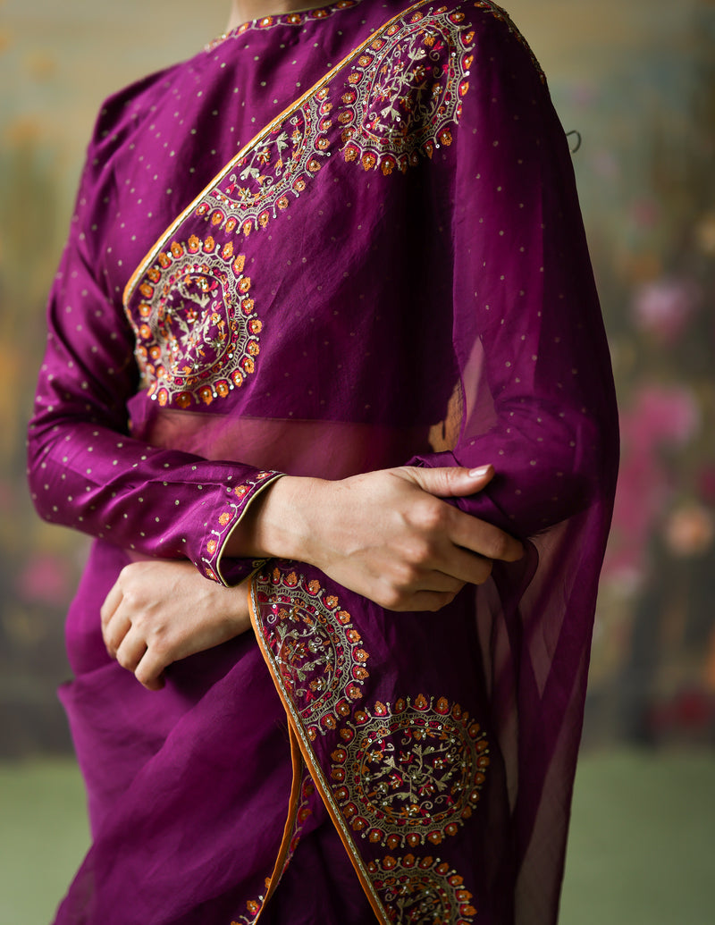 AUBERGINE NILAYA SAREE SET