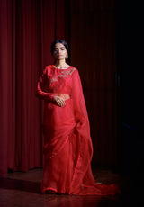 BERRY SILK ORGANZA CORA SAREE SET