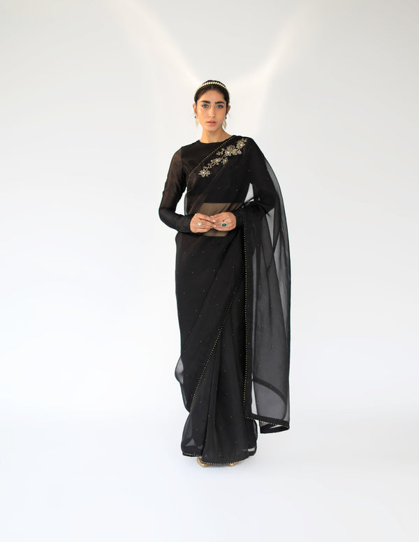 Black Cora Silk Organza Saree Set