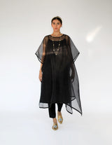 Black Zaidi Silk Organza Cape set