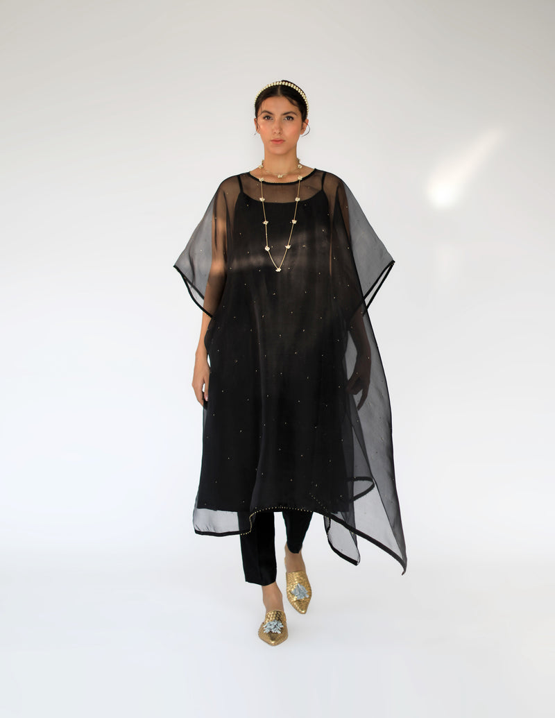 Black Zaidi Silk Organza Cape set