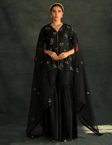 Black Veru Silk Sharara Set