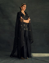 Black Veru Silk Sharara Set