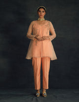 Apricot Zahi Silk Organza Cape Set