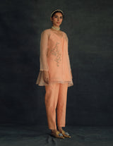 Apricot Zahi Silk Organza Cape Set