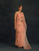 Salmon Savi Silk Organza Saree (excluding blouse)