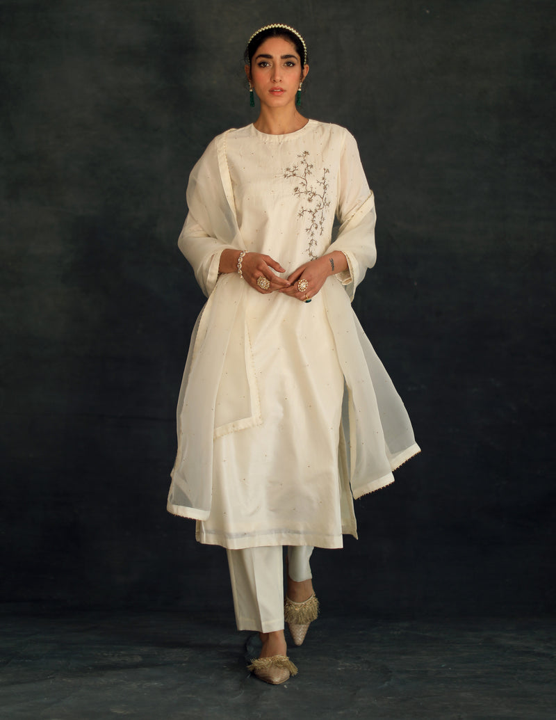 Ecru Nura Silk Kurta Set