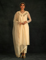 Beige Jasmin Silk Organza Kurta Set