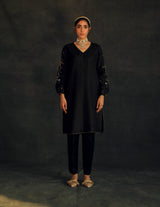 Black Meha Silk Kurta Set