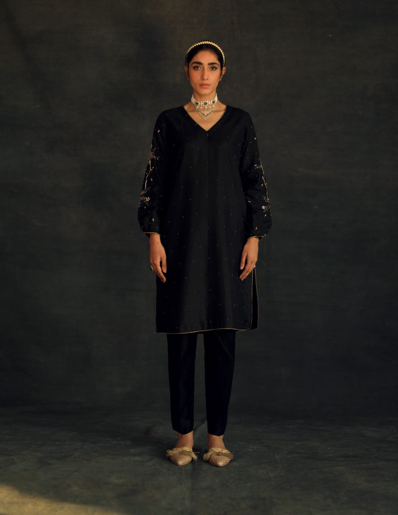 Black Meha Silk Kurta Set