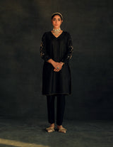 Black Meha Silk Kurta Set