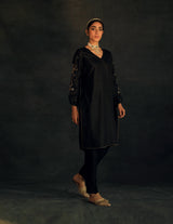 Black Meha Silk Kurta Set